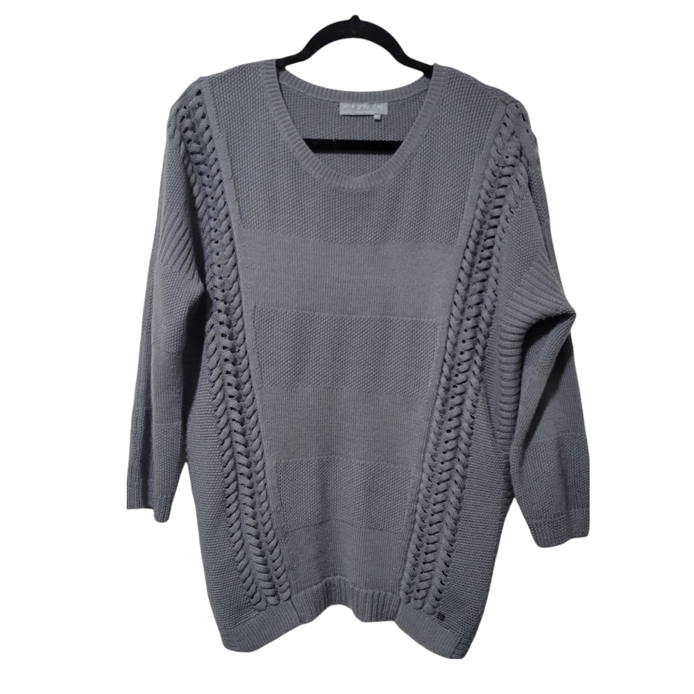 One Grey Day Gray Braided and Patterned Wool Blend Women's Sweater | Size L